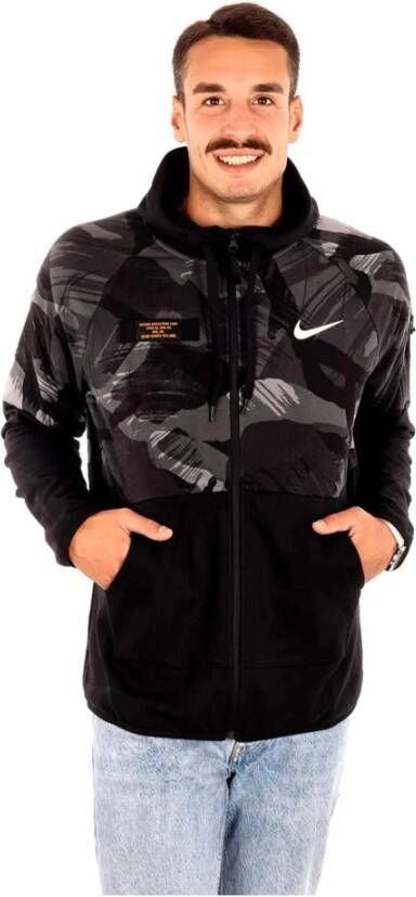 Nike Dri-FIT Fitnesshoodie van fleece met rits en camouflageprint voor heren Zwart