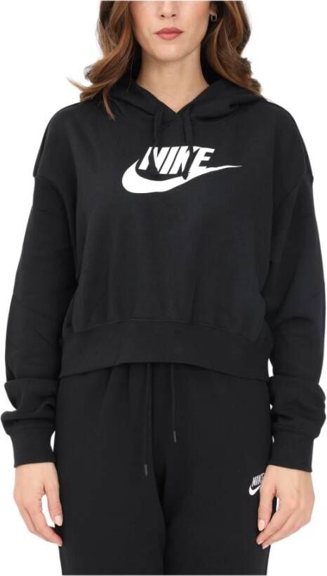 Nike "Zwarte Crop Hoodie met Gedurfd Logo" Zwart Dames