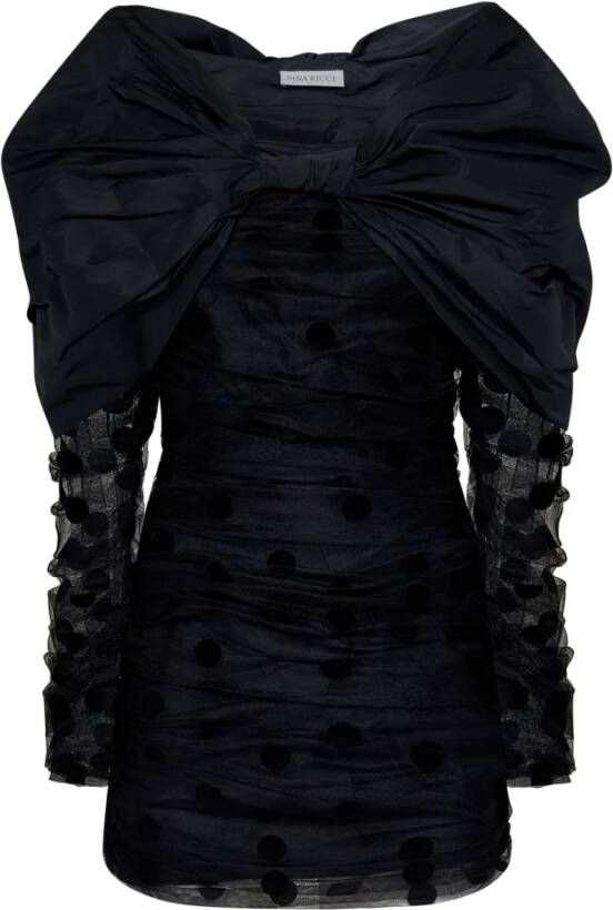 Nina Ricci Zwarte polka dot mini-jurk met strik Black Dames