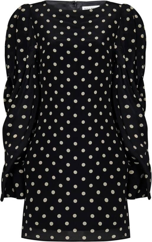 Nina Ricci Polka Dot Mini Jurk met Pofmouwen Black Dames