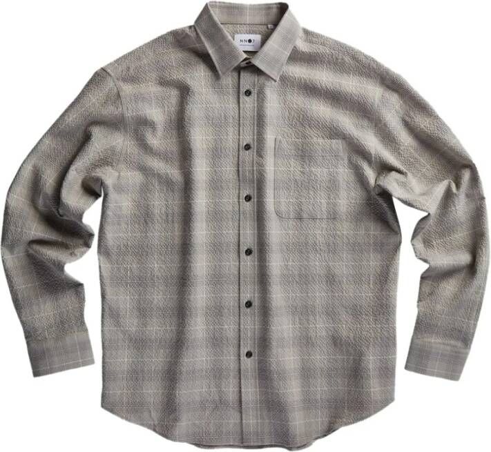 Nn07 Deon plaid seersucker shirt Grijs Heren
