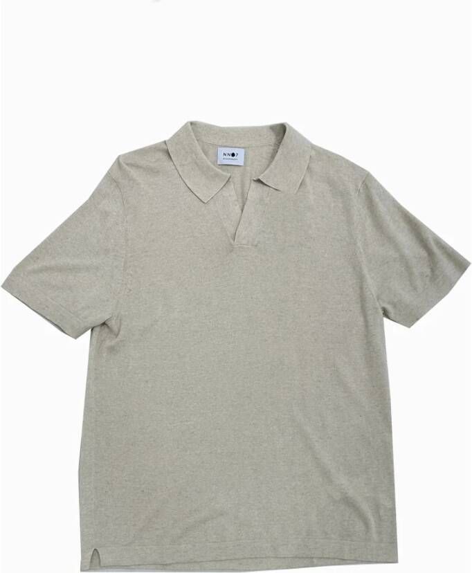 Nn07 Gebreide Linnen Polo met Open Kraag Beige Heren
