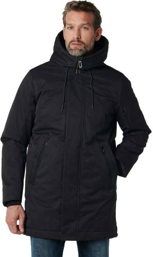 No Excess Jacket long fit hooded twill black Zwart Heren