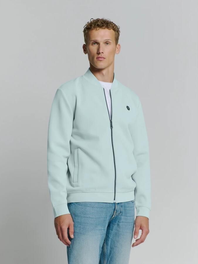 No Excess Pique Bomber Full Zip Sweater Blue Heren