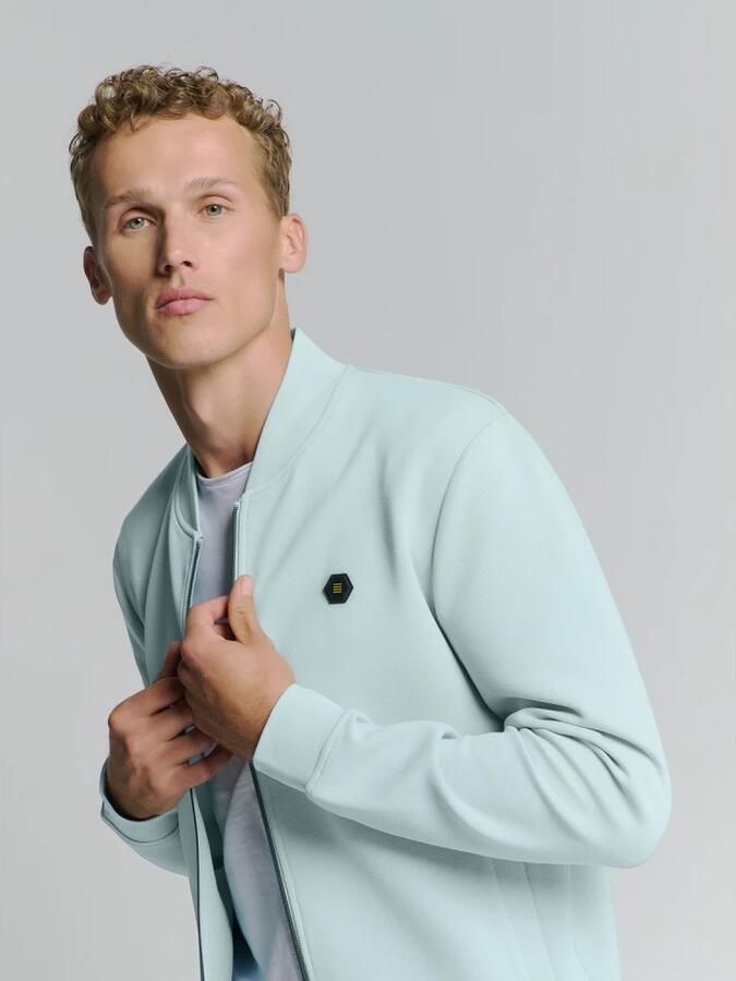 No Excess Pique Bomber Full Zip Sweater Blue Heren - Foto 5