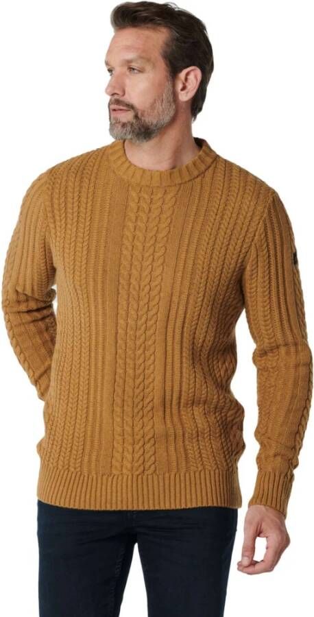 No Excess Pullover Crewneck Cable Knit met W Dark Fudge Bruin Heren