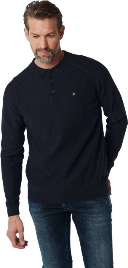 No Excess Pullover polo solid slub responsibl ink Blauw Heren