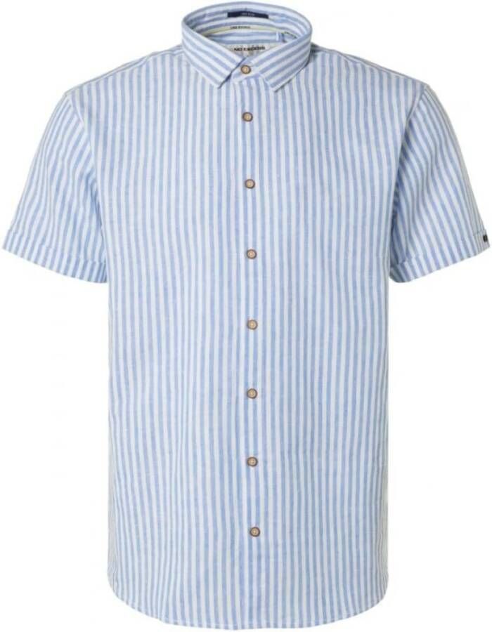 No Excess Short Sleeve Overhemd Linnen Blauw Gestreept - Foto 1