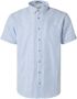 No Excess Short Sleeve Overhemd Linnen Blauw Gestreept - Thumbnail 1