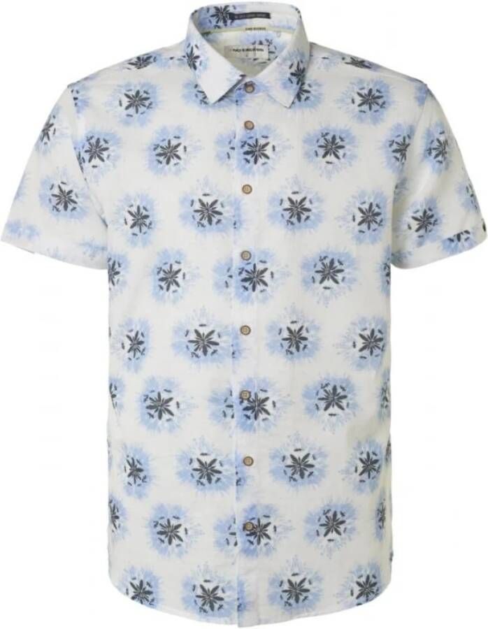 No Excess Overhemd Lange Mouw Short Sleeve Overhemd Linnen Blauw Print