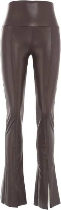 Norma Kamali Faux Leather Slit Legging met elastische inzet Bruin Dames