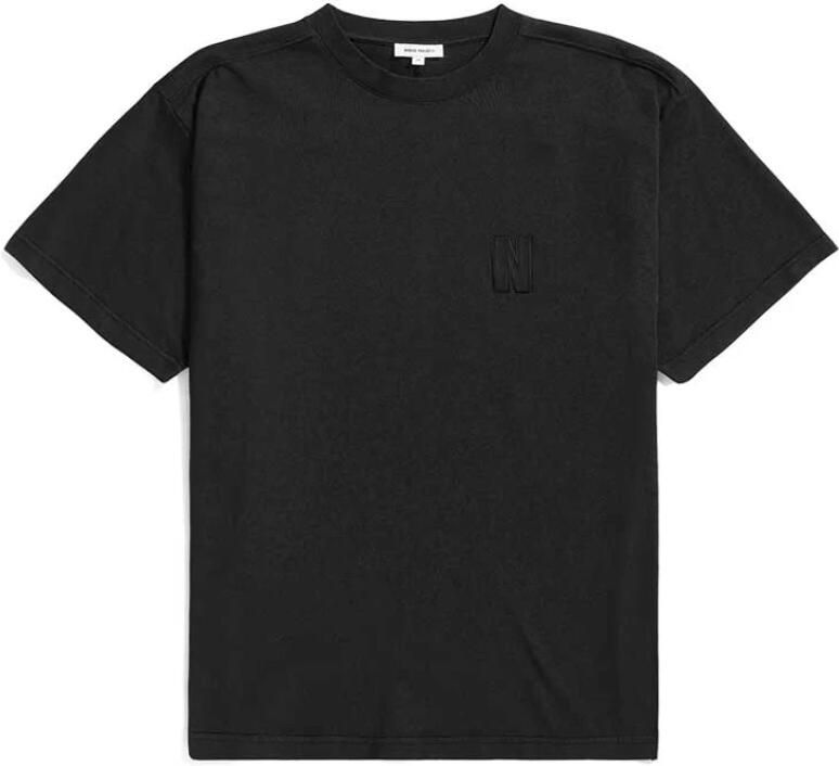 Norse Projects Biologisch Katoenen Loose Fit T-shirt met Zwarte Patch Black Heren