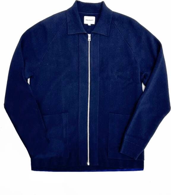 Norse Projects Trui met rits en voorzakken M Blauw Heren