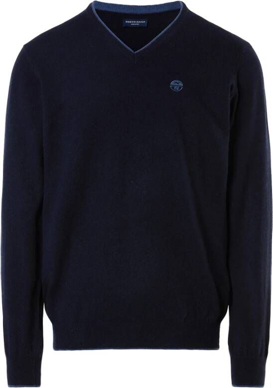 North Sails Blauwe V-hals trui van gerecyclede kasjmiermix Blauw Heren
