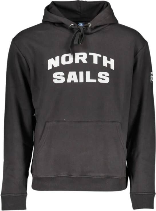 North Sails Zwarte katoenen trui met capuchon en print Black Heren