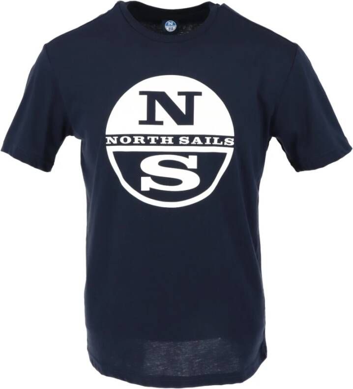 North Sails Blauwe Print Ronde Hals T-shirt voor Mannen Blue Heren