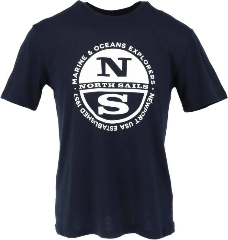 North Sails Blauwe Print Ronde Hals T-shirt voor Heren Blue Heren