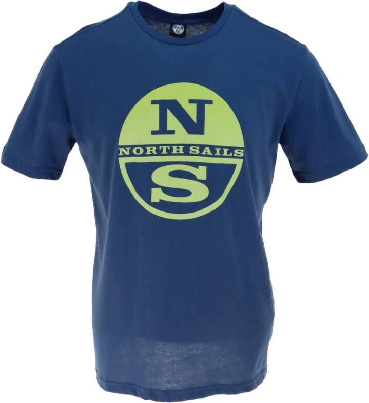 North Sails Blauwe Print Ronde Hals T-shirt voor Heren Blue Heren