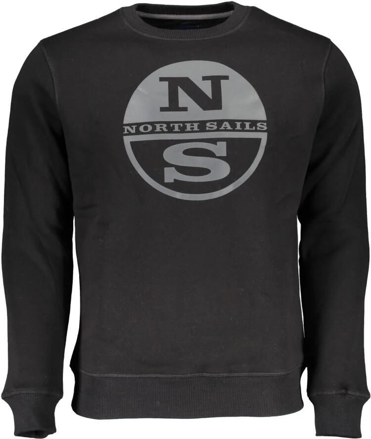 North Sails Zwarte Katoenen Sweatshirt Geborsteld Ronde Hals Logo Print Black Heren