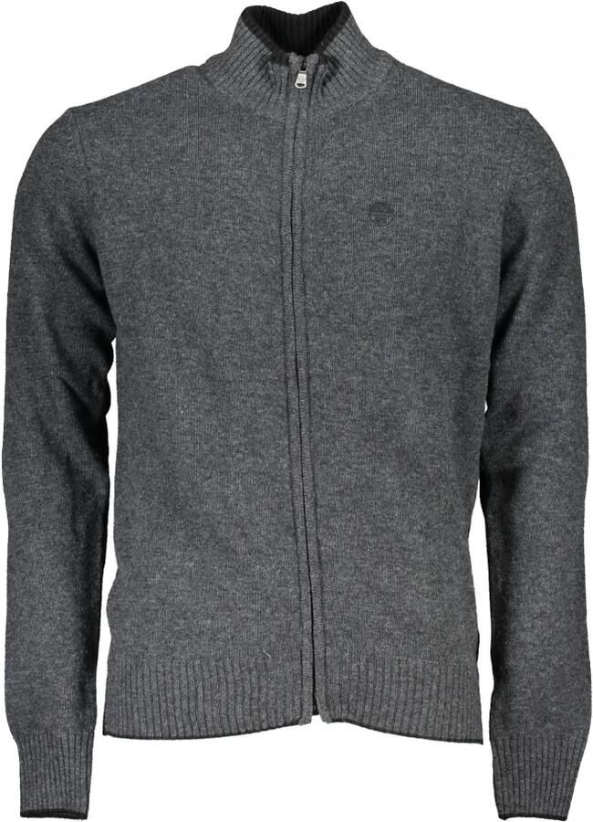 North Sails Grijze Gebreide Jas met Rits en Borduurdetails Gray Heren