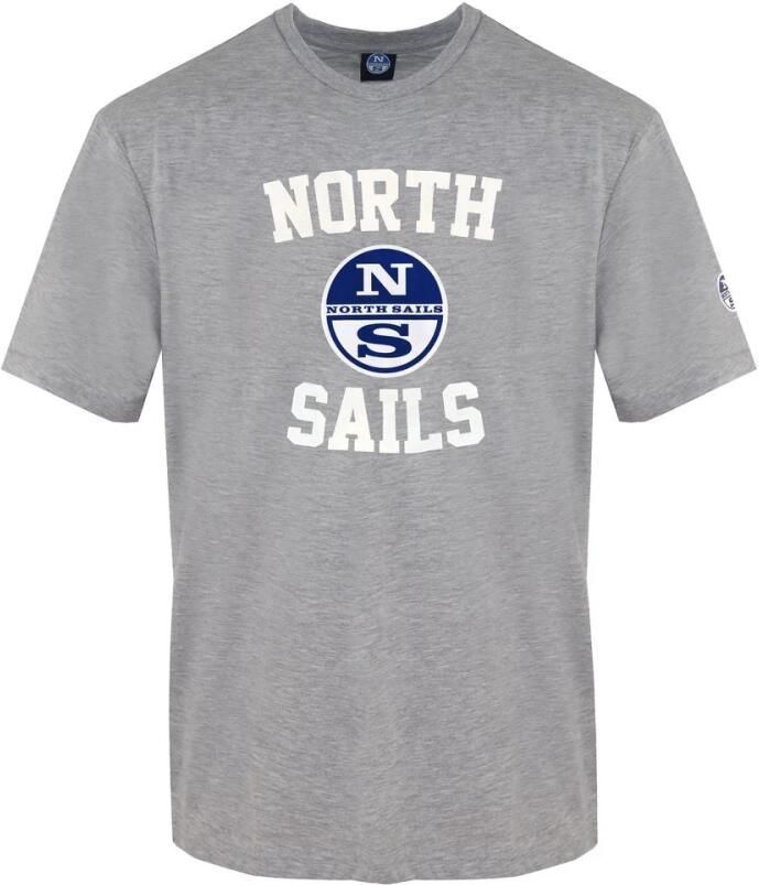 North Sails Heren T-shirt in effen kleur met voorprint Gray Heren