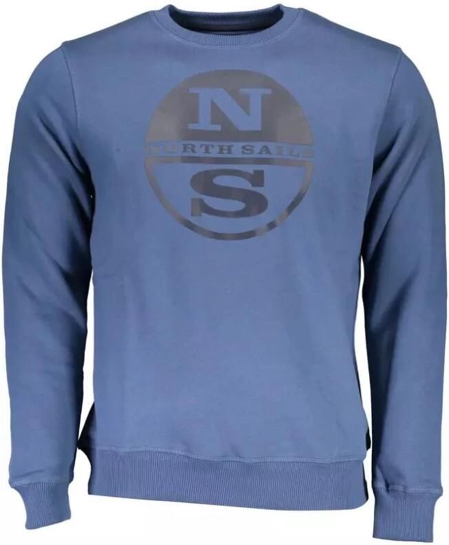 North Sails Blauwe Katoenen Sweatshirt Geborsteld Ronde Hals Blue Heren