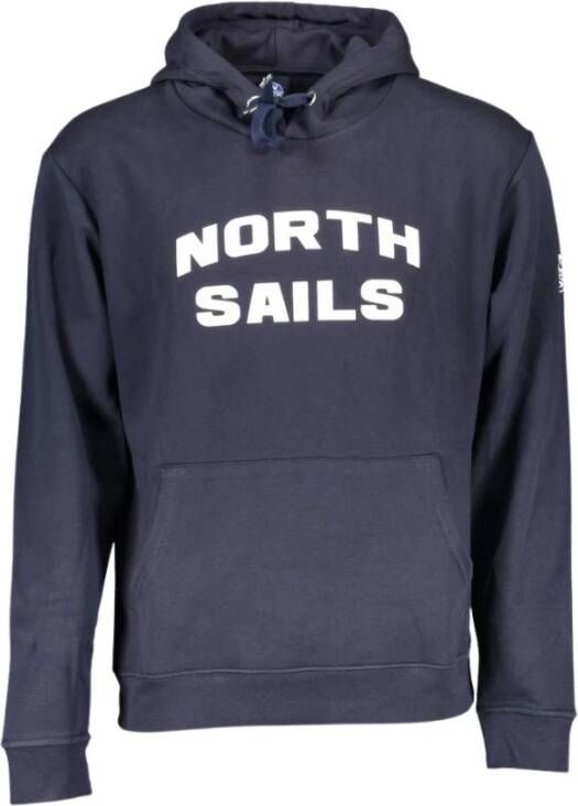 North Sails Blauwe hoodie met centrale zak en print Blue Heren
