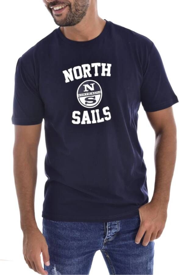 North Sails Blauwe Crewneck T-shirt met Front Print Blue Heren