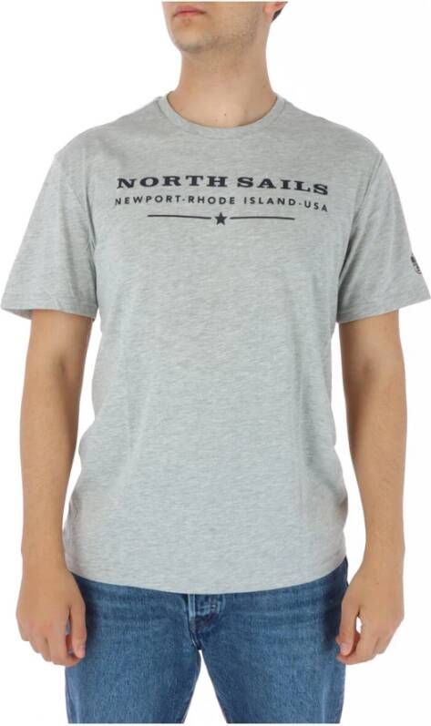 North Sails Grijze Katoenen T-shirt Korte Mouwen Ronde Hals Gray Heren