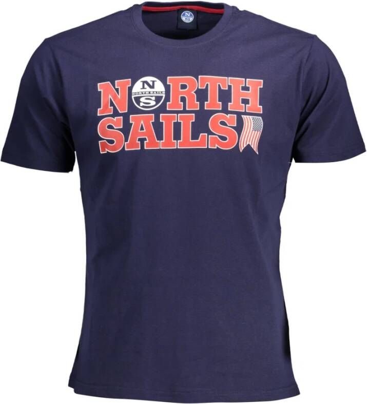 North Sails Blauw Katoenen T-Shirt met Korte Mouwen en Logo Print Blue Heren