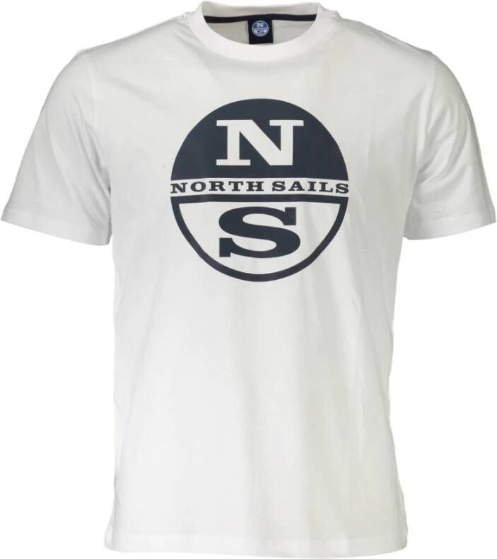 North Sails Knapperig Wit Katoenen T-Shirt met Handtekening Print White Heren