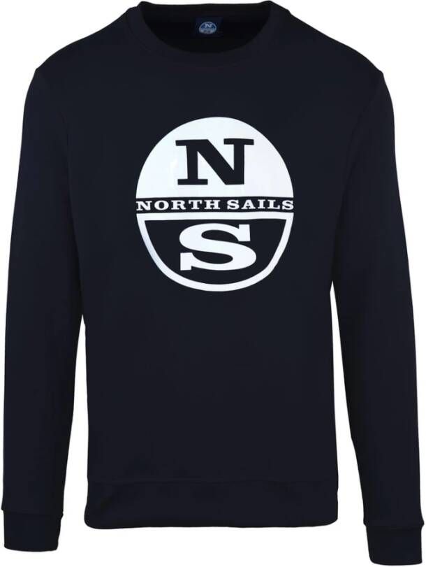 North Sails Zwart Logo Print Crewneck Sweatshirt voor Heren Blauw Heren