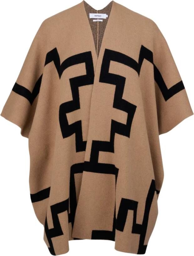 Notshy Gezellige en stijlvolle Leksa Cape met geometrisch patroon Beige Dames