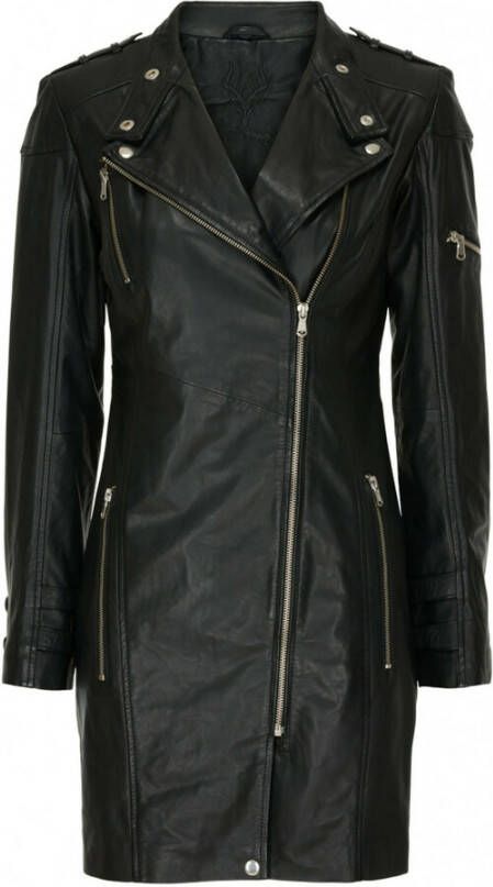 Notyz Long Biker Jacket Leather 11100 Zwart Dames