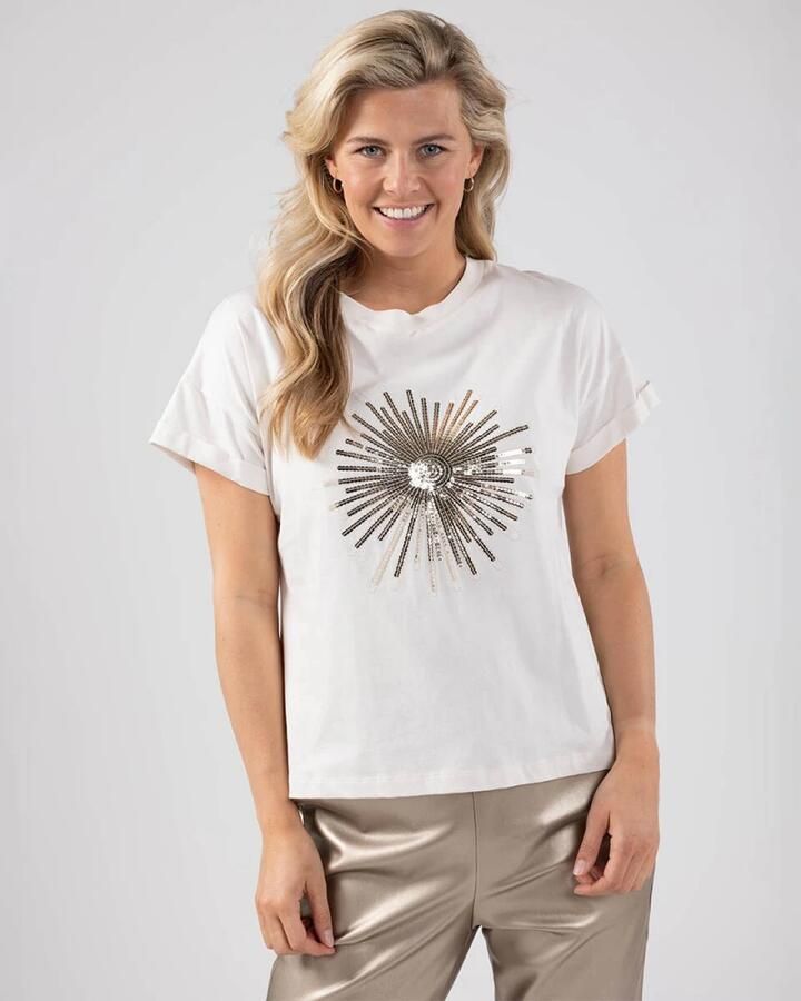 NUKUS T-shirt Albufeira met printopdruk en glitters crème goud - Foto 4