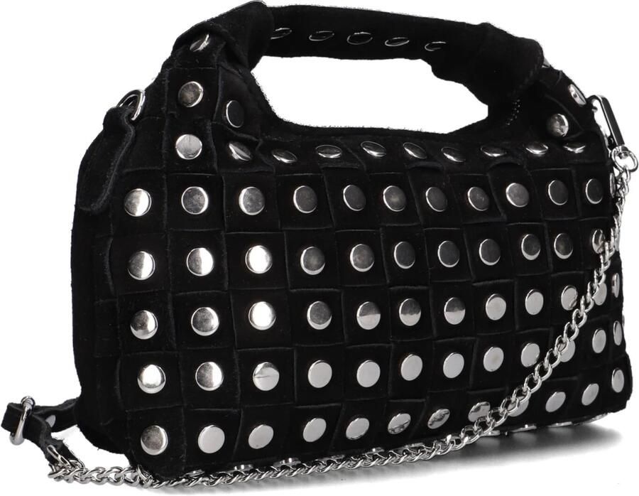 Núnoo Zwarte Suède Schoudertas met Studs Zwart Dames