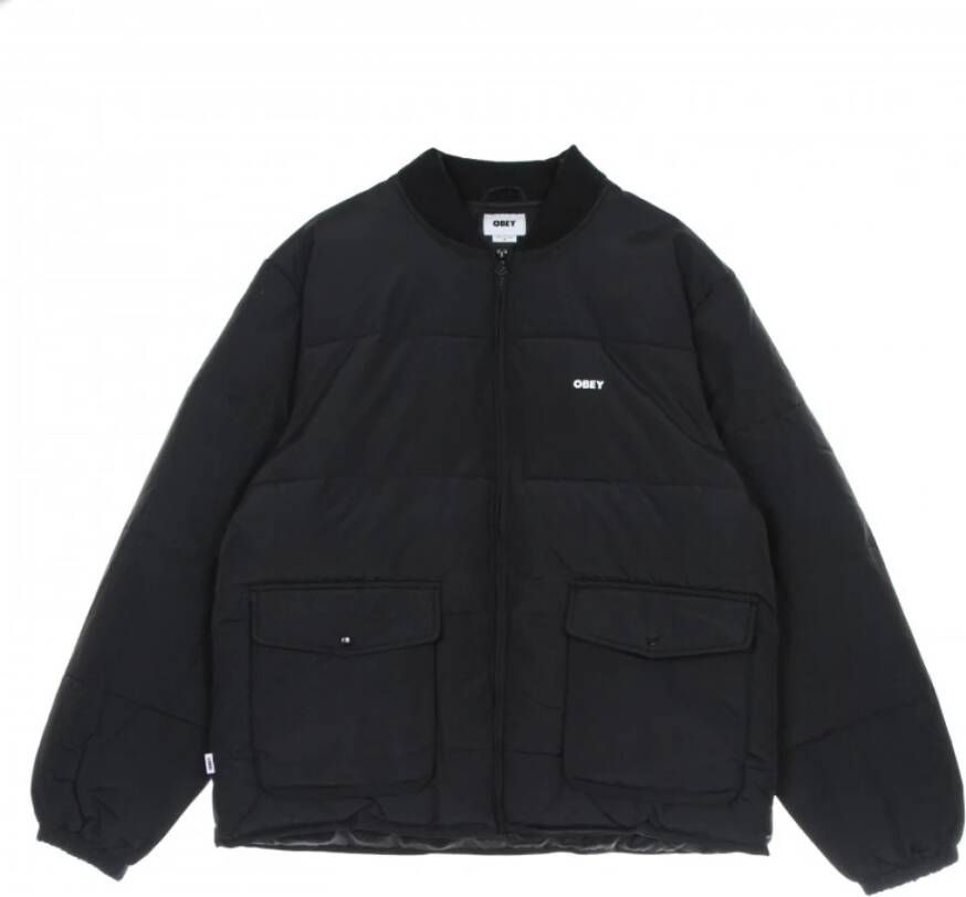 Obey Zwarte Gewatteerde Jas met Ritssluiting Black Heren