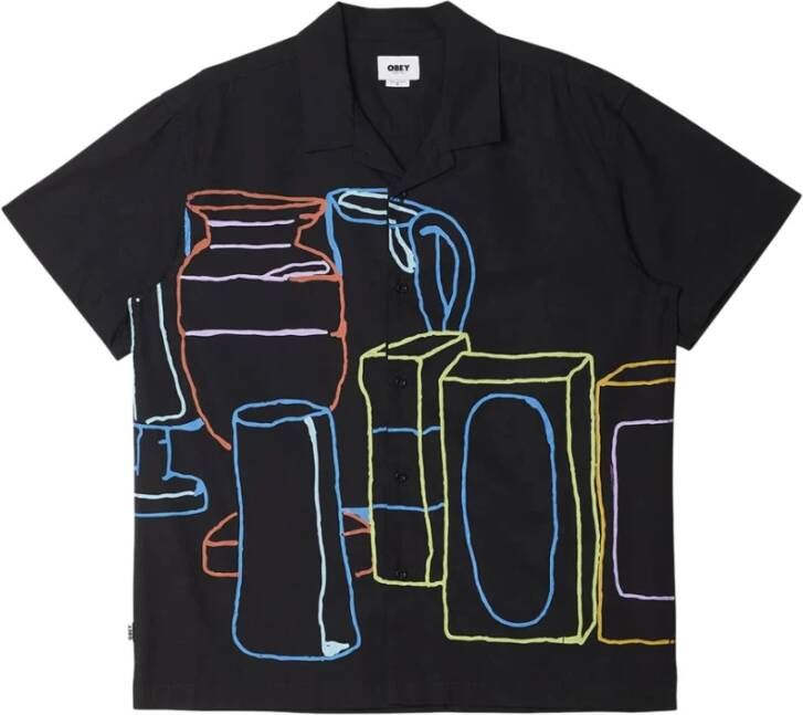 Obey Grafisch Bedrukt Half Mouw Shirt Zwart Heren