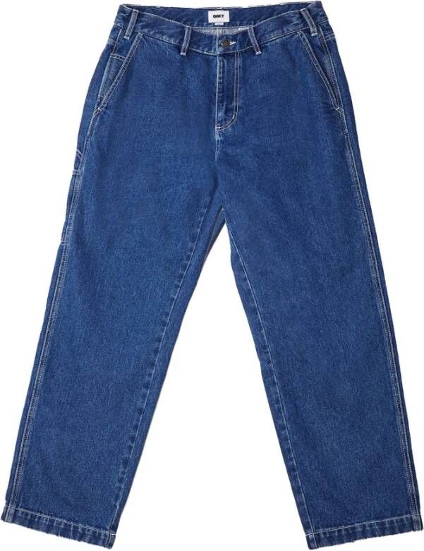 Obey Loose-fit Stonewash Indigo Jeans Blue Heren