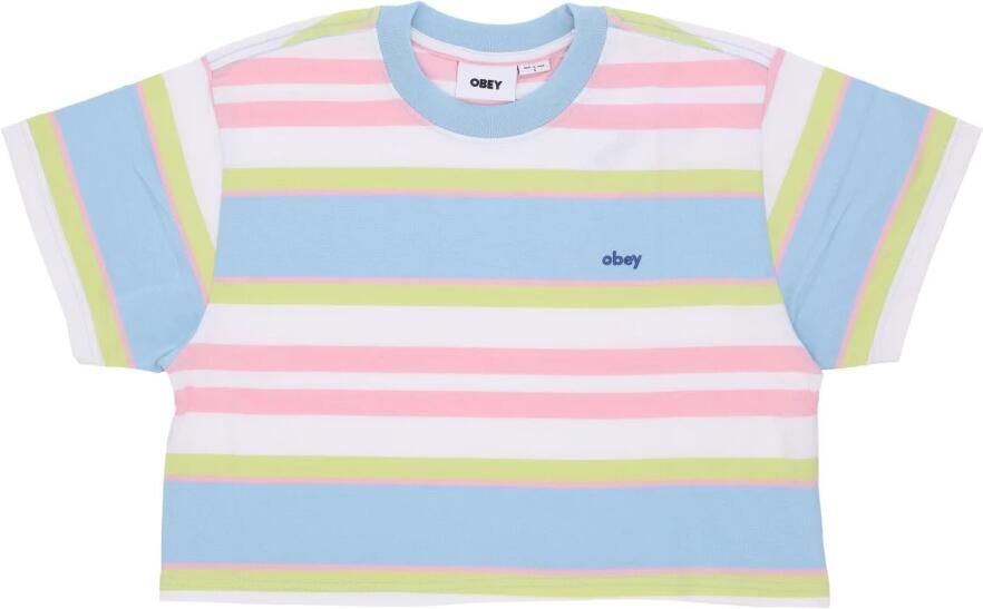 Obey Sky Blue Gestreepte Cropped Tee Multicolor Dames