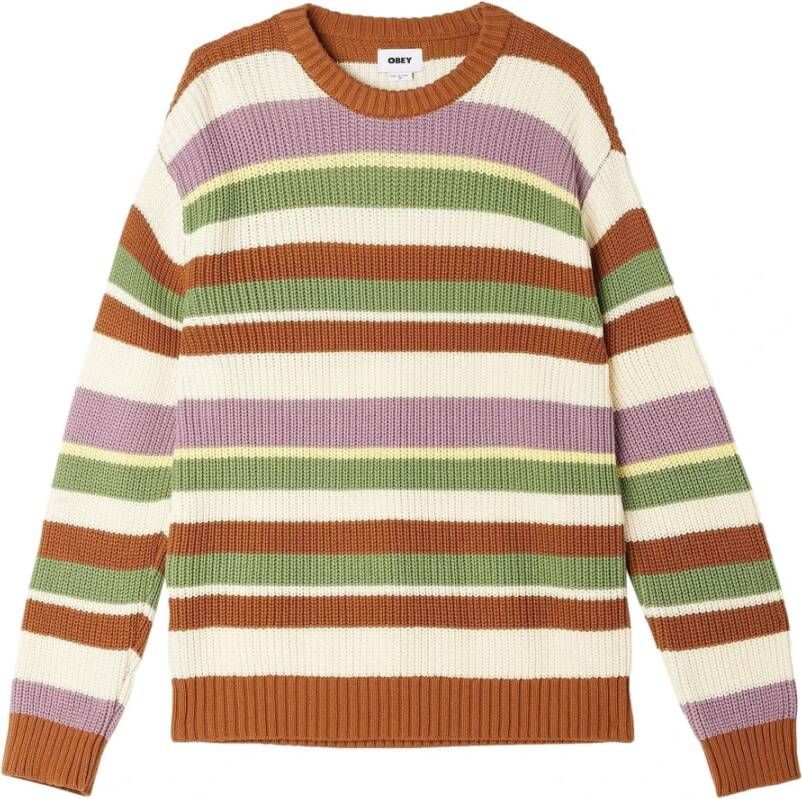 Obey Gestreepte Crewneck Sweater Butterscotch Multi Multicolor Heren