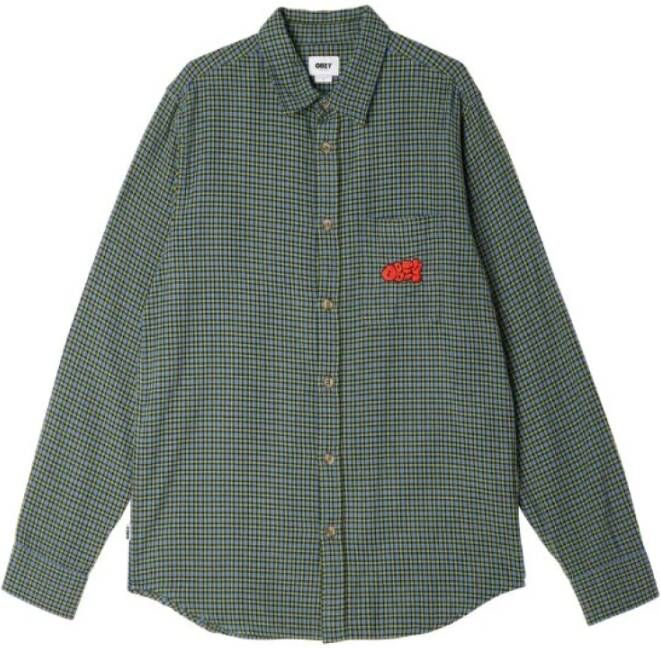 Obey Vintage Blauw & Multicolor Geweven Overhemd Green Heren