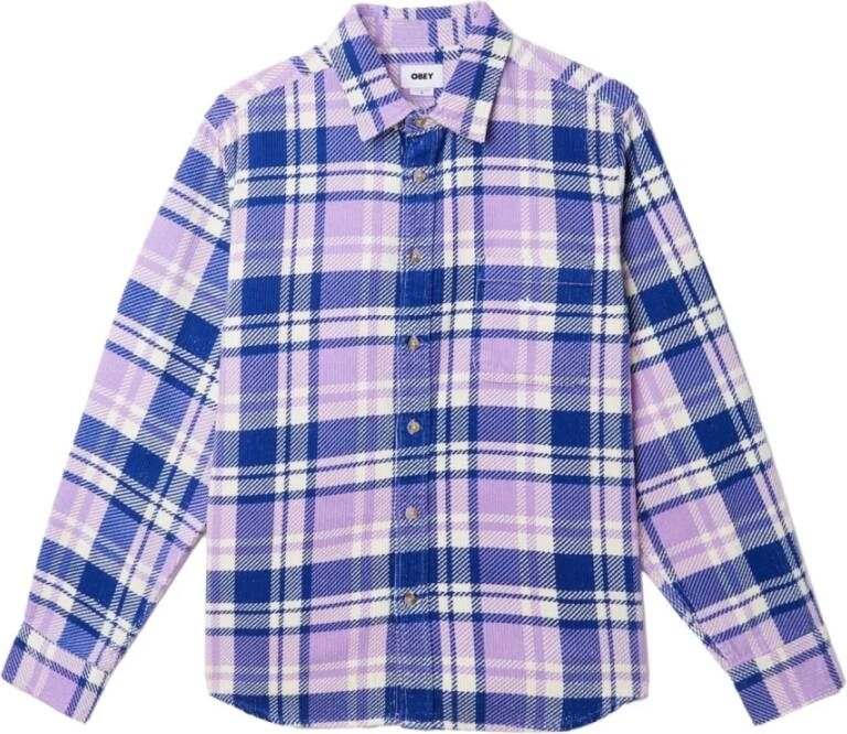Obey Paars Roze Multi Geruite Fluwelen Overhemd Multicolor Heren