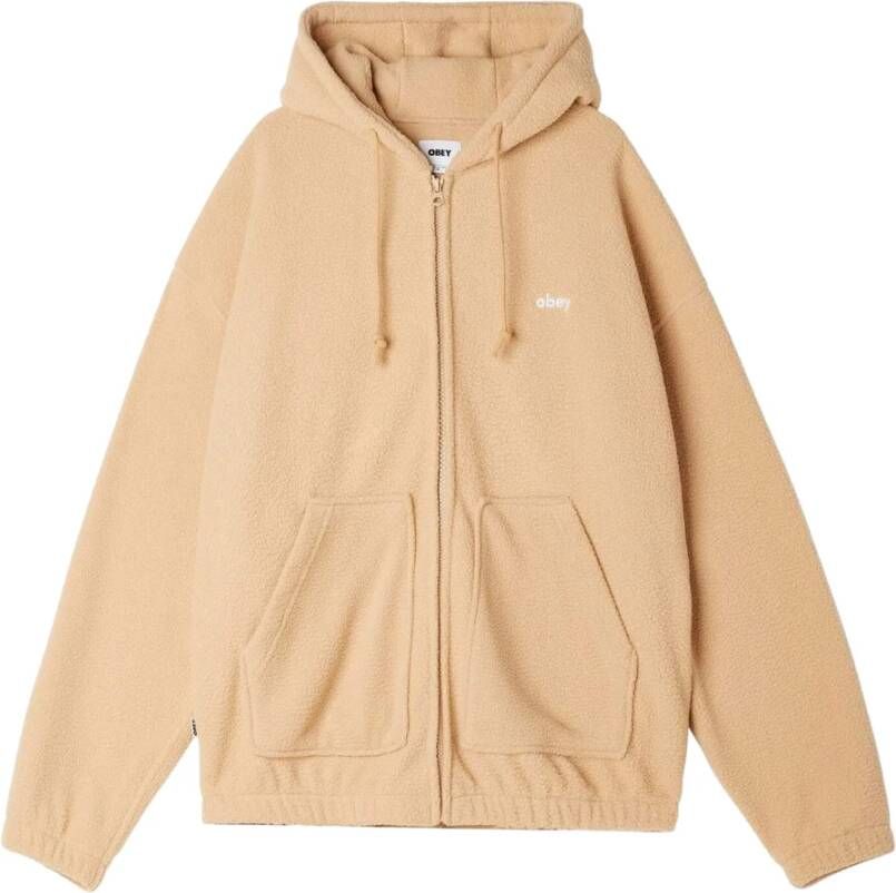 Obey Fleece Zip Hoodie Jas Beige Heren