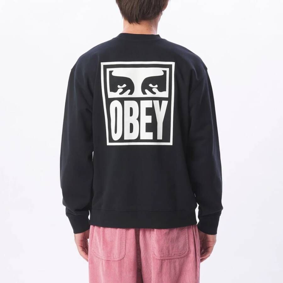 Obey Zwarte Lichtgewicht Crewneck Sweatshirt Eyes Icon 2 Crew Black Heren