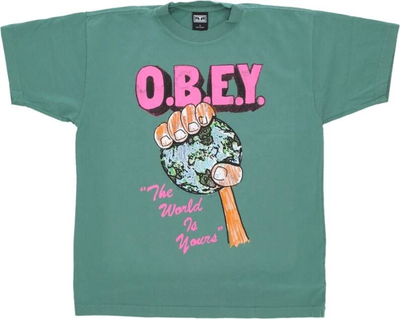Obey T-Shirts Groen Heren