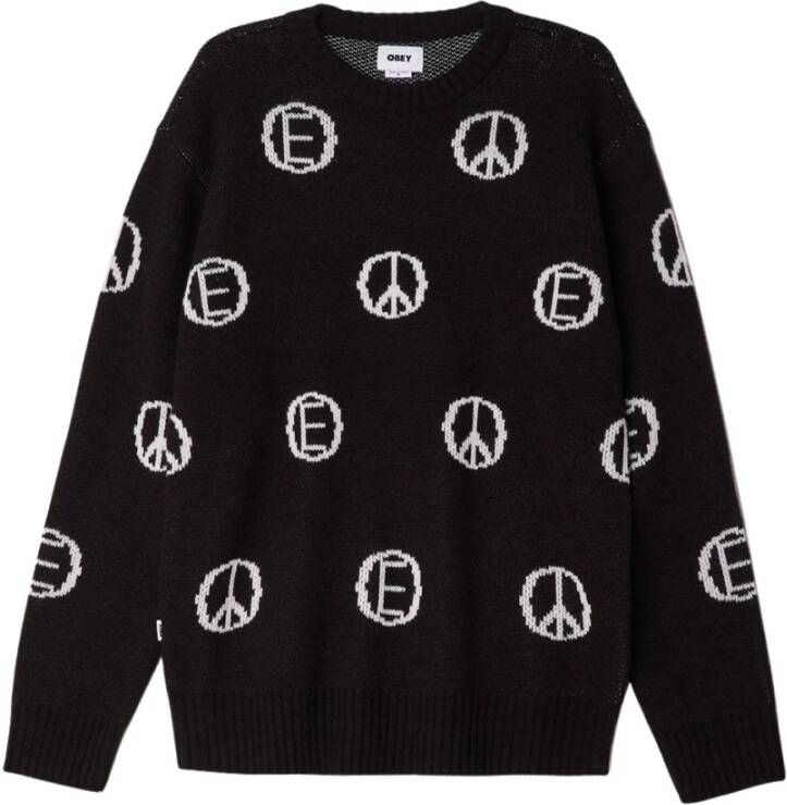 Obey Zwart Multi Crewneck Sweater All Over Borduurwerk Black Heren