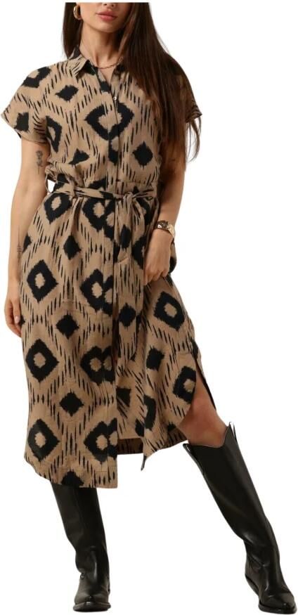 OBJECT jurk OBJBERRY met all over print en ceintuur beige zwart - Foto 3