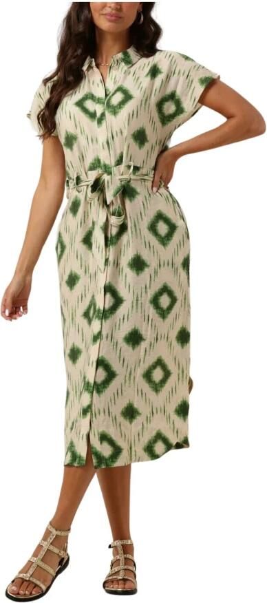 OBJECT jurk OBJBERRY met all over print en ceintuur ecru groen - Foto 3