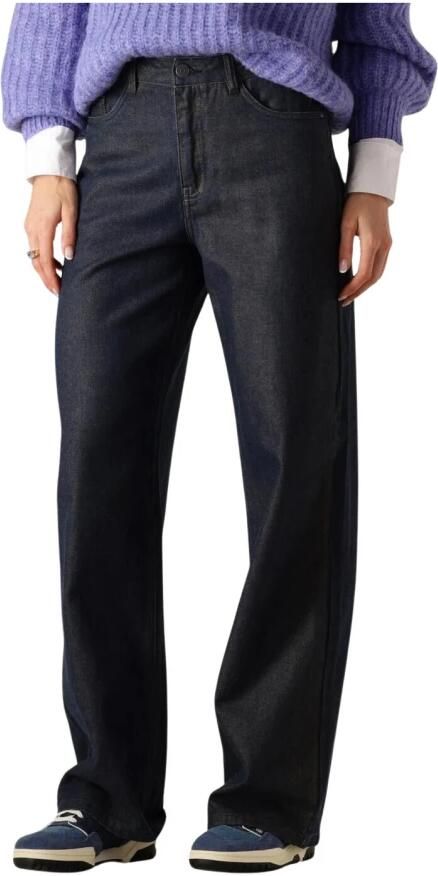 OBJECT coated high waist wide leg jeans OBJZILVIO dark blue denim met goud glitters - Foto 5